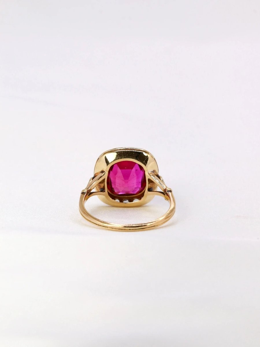 Bague ancienne diamants rubis synthétique - Castafiore