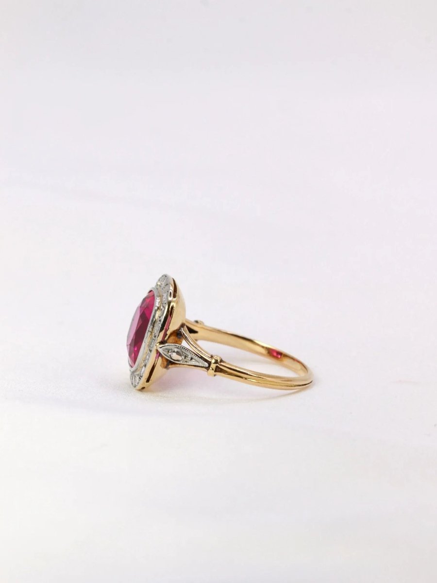 Bague ancienne diamants rubis synthétique - Castafiore