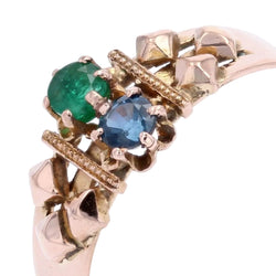 Bague ANCIENNE Émeraude saphir en or rose - Castafiore