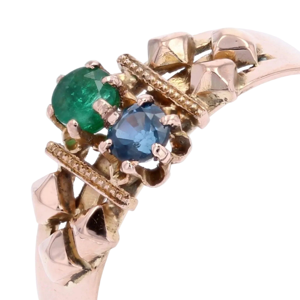 Bague ANCIENNE Émeraude saphir en or rose - Castafiore