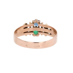 Bague ANCIENNE Émeraude saphir en or rose - Castafiore