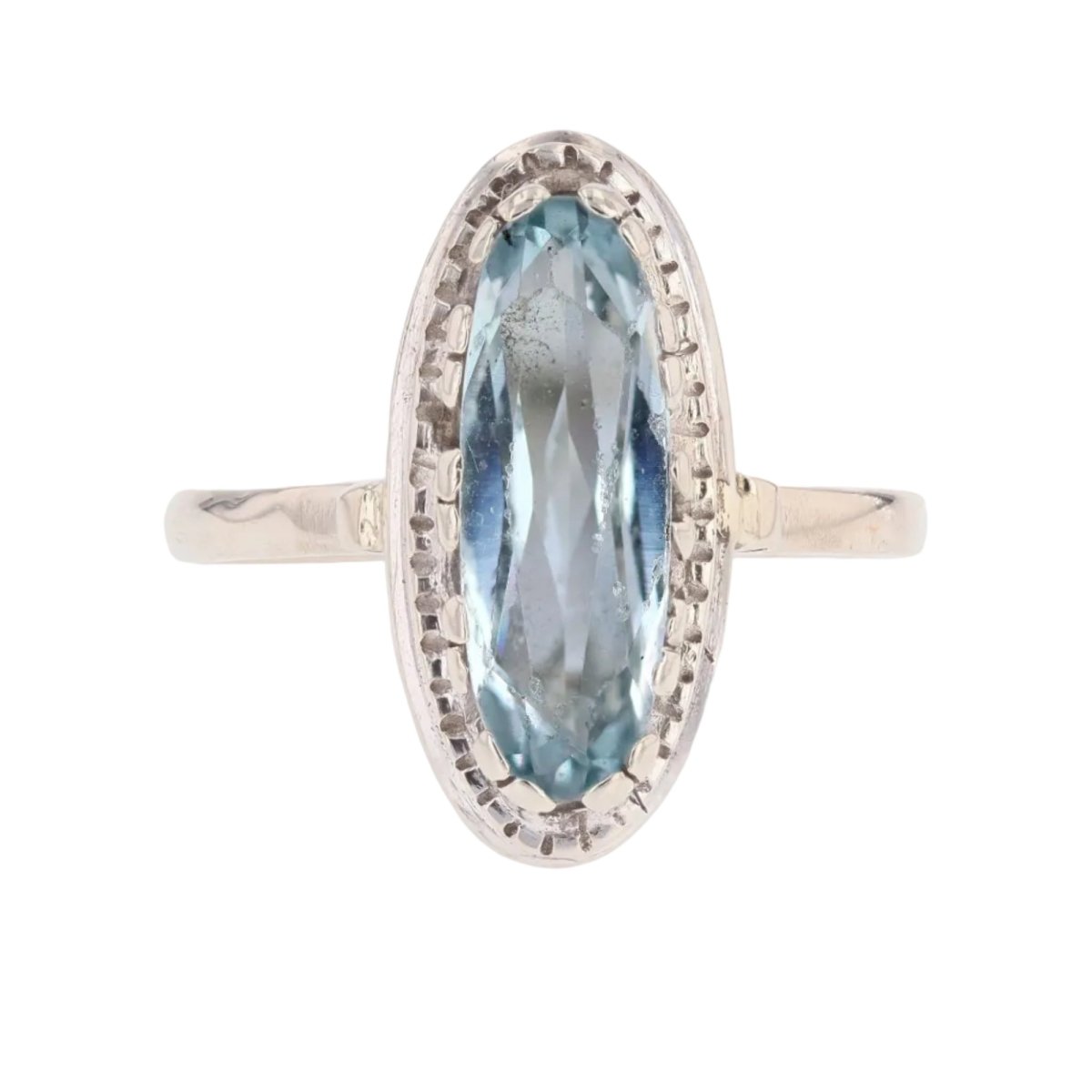 Bague ancienne en or blanc et aigue - marine - Castafiore