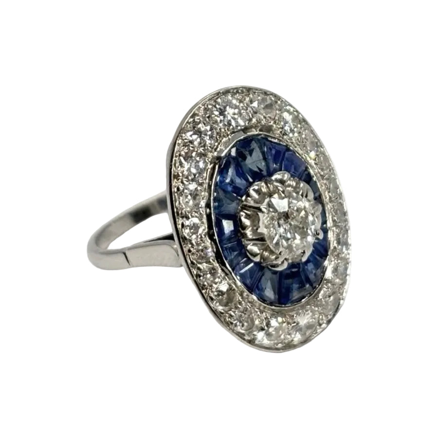 Bague ANCIENNE en or blanc saphirs et diamants - Castafiore