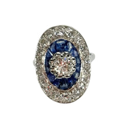 Bague ANCIENNE en or blanc saphirs et diamants - Castafiore