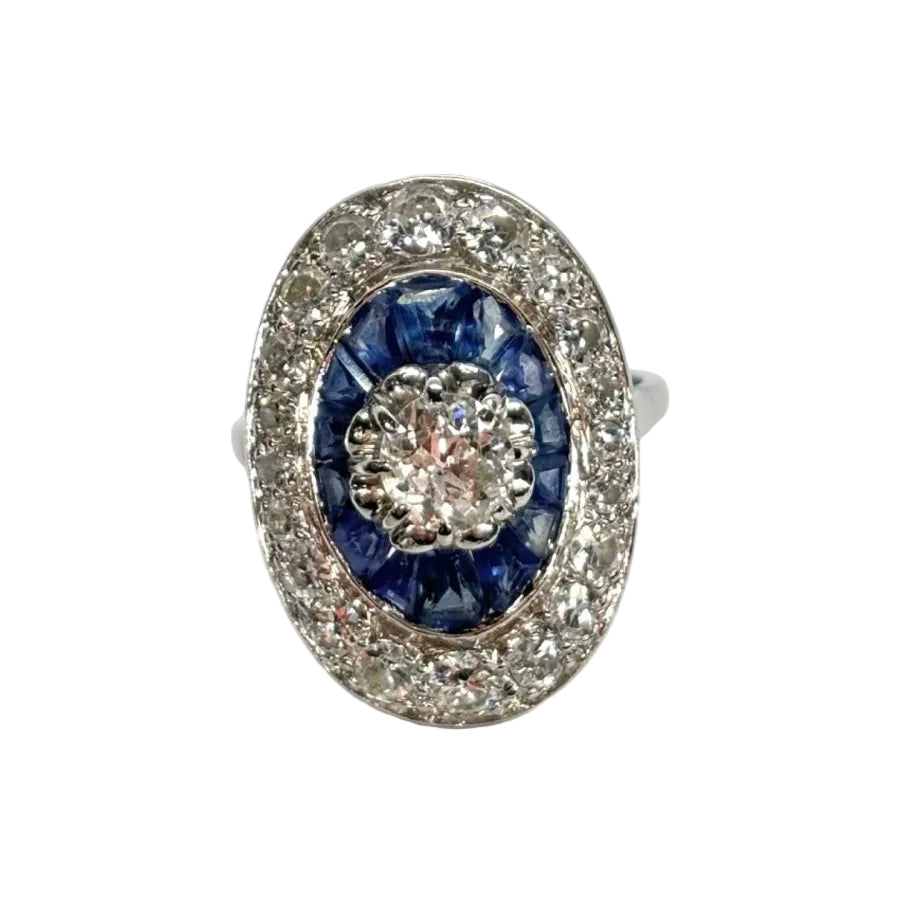 Bague ANCIENNE en or blanc saphirs et diamants - Castafiore