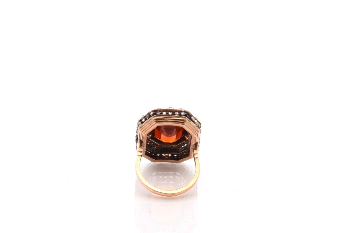 Bague ancienne en or jaune et argent avec citrine et diamants - Castafiore