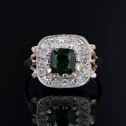 Bague ancienne en or jaune et argent avec péridot et diamants - Castafiore