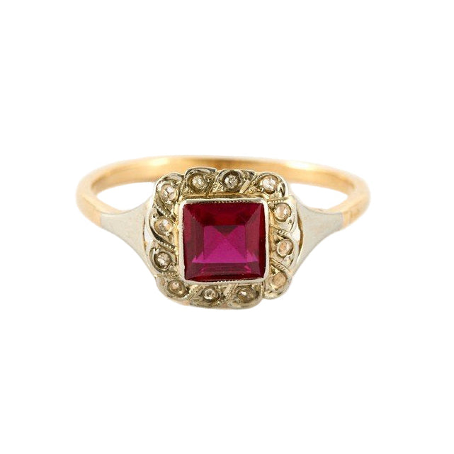 Bague Ancienne en or jaune et or blanc diamants - Castafiore
