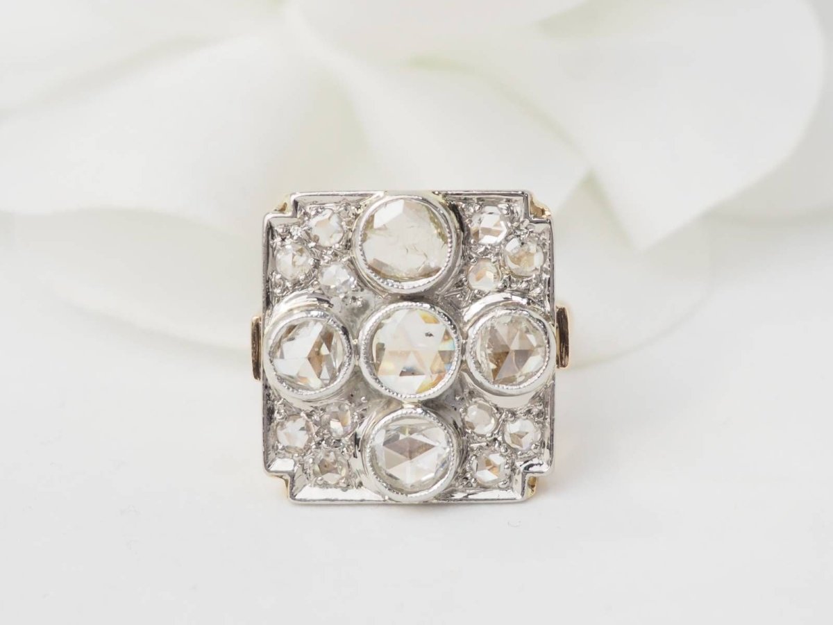 Bague ancienne en or jaune et platine avec diamants - Castafiore