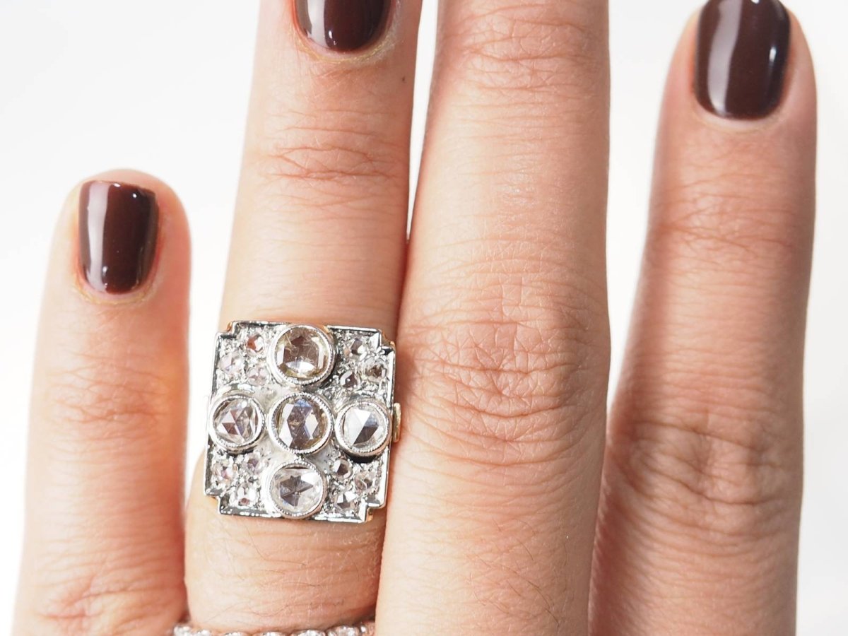 Bague ancienne en or jaune et platine avec diamants - Castafiore