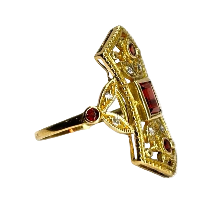 Bague ancienne en or jaune grenats et diamants - Castafiore