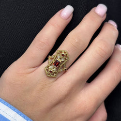 Bague ancienne en or jaune grenats et diamants - Castafiore