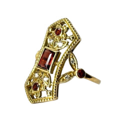Bague ancienne en or jaune grenats et diamants - Castafiore