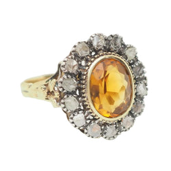 Bague ancienne en or jaune, topaze et diamants - Castafiore