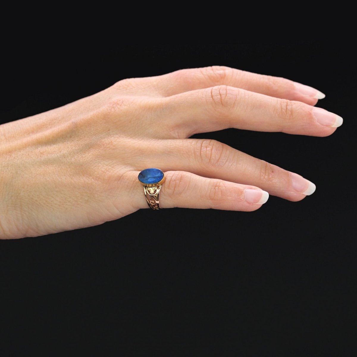 Bague ANCIENNE en or rose et lapis - lazuli - Castafiore