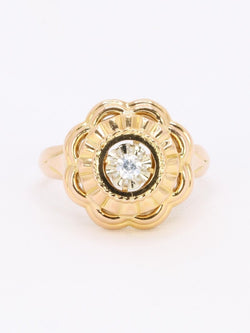 Bague ancienne fleur or jaune pierre blanche - Castafiore