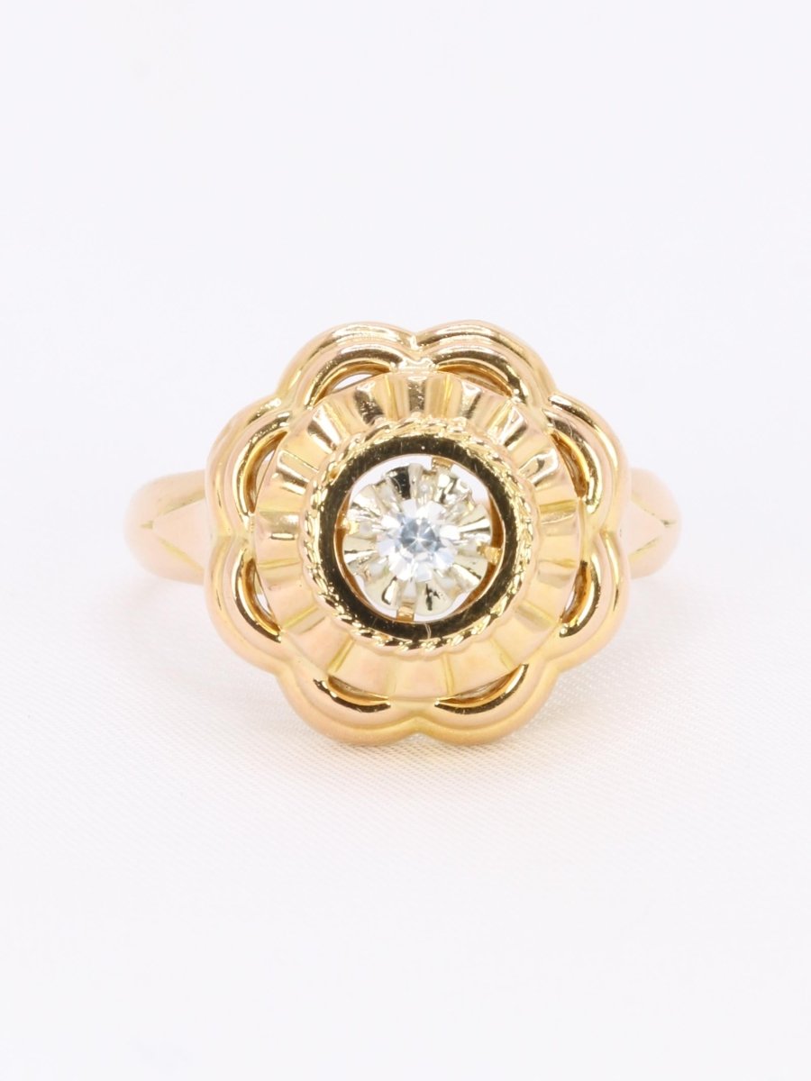 Bague ancienne fleur or jaune pierre blanche - Castafiore