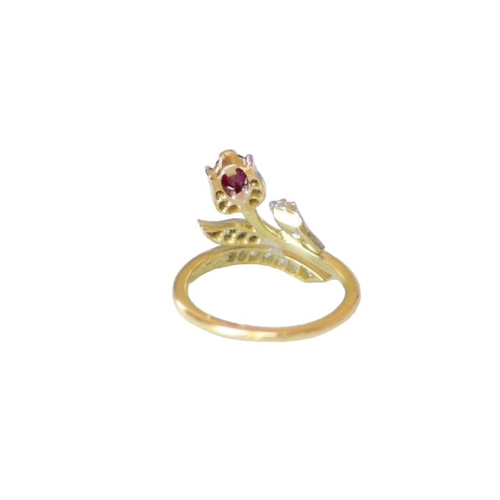 Bague Ancienne Fleur Rubis et Diamants - Castafiore