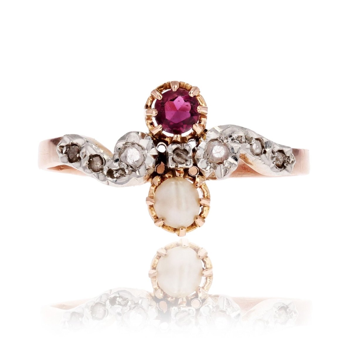 Bague ancienne grenat perle fine diamants - Castafiore