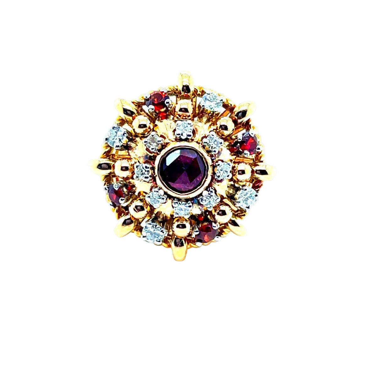 Bague ANCIENNE Grenats diamants en or jaune et platine - Castafiore