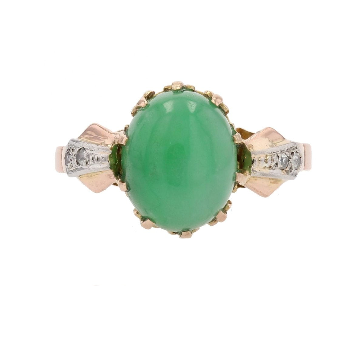 Bague ANCIENNE Jade et diamants en or rose et platine - Castafiore