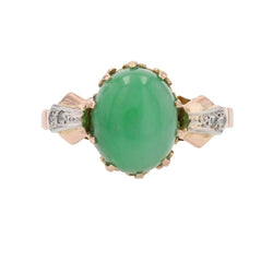 Bague ANCIENNE Jade et diamants en or rose et platine - Castafiore