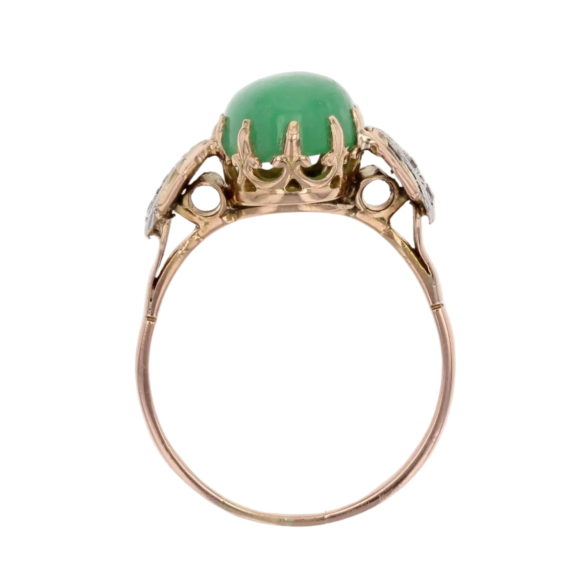Bague ANCIENNE Jade et diamants en or rose et platine - Castafiore