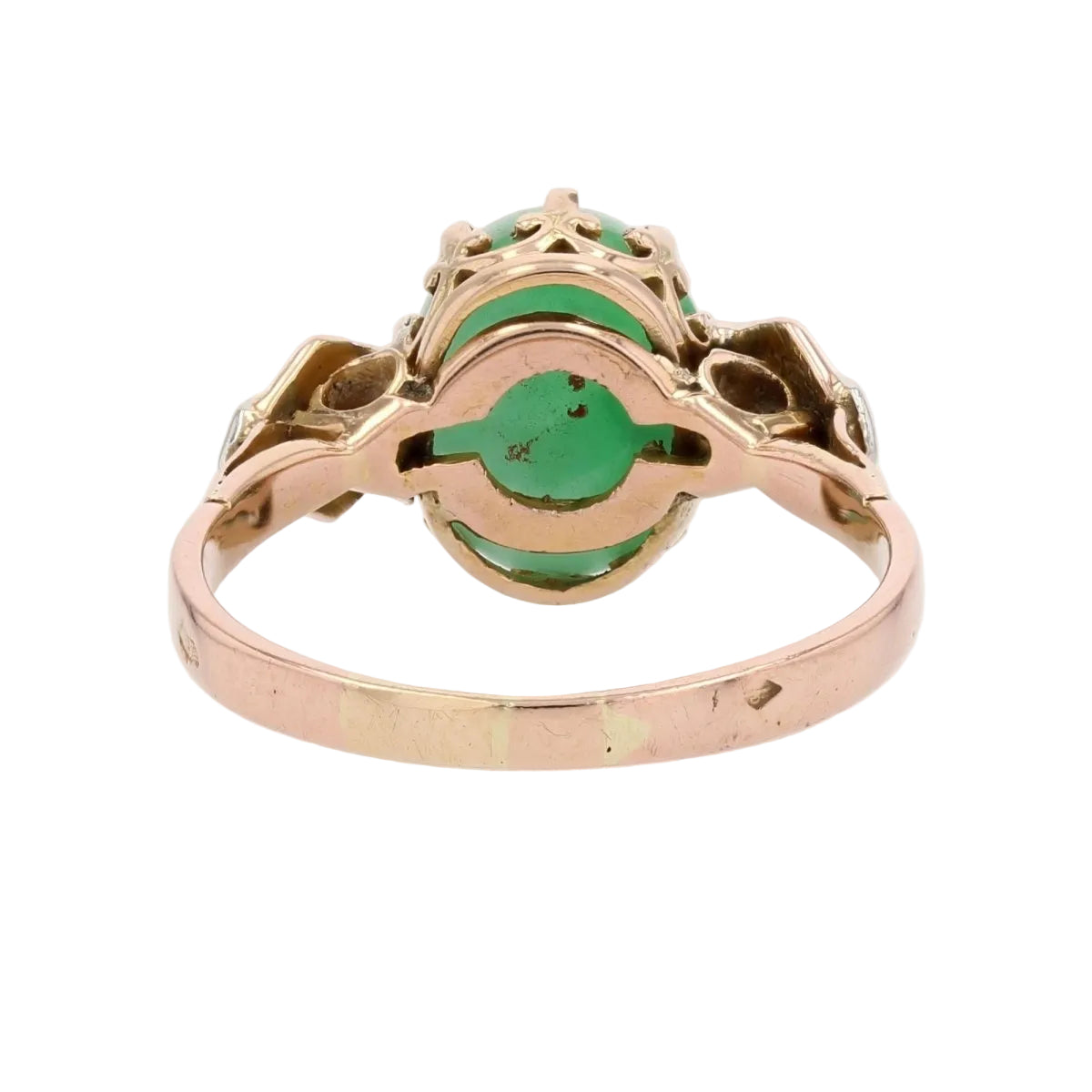 Bague ANCIENNE Jade et diamants en or rose et platine - Castafiore