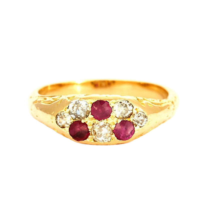 Bague ANCIENNE Jarretière en or jaune rubis et diamants - Castafiore