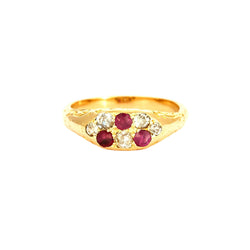 Bague ANCIENNE Jarretière en or jaune rubis et diamants - Castafiore