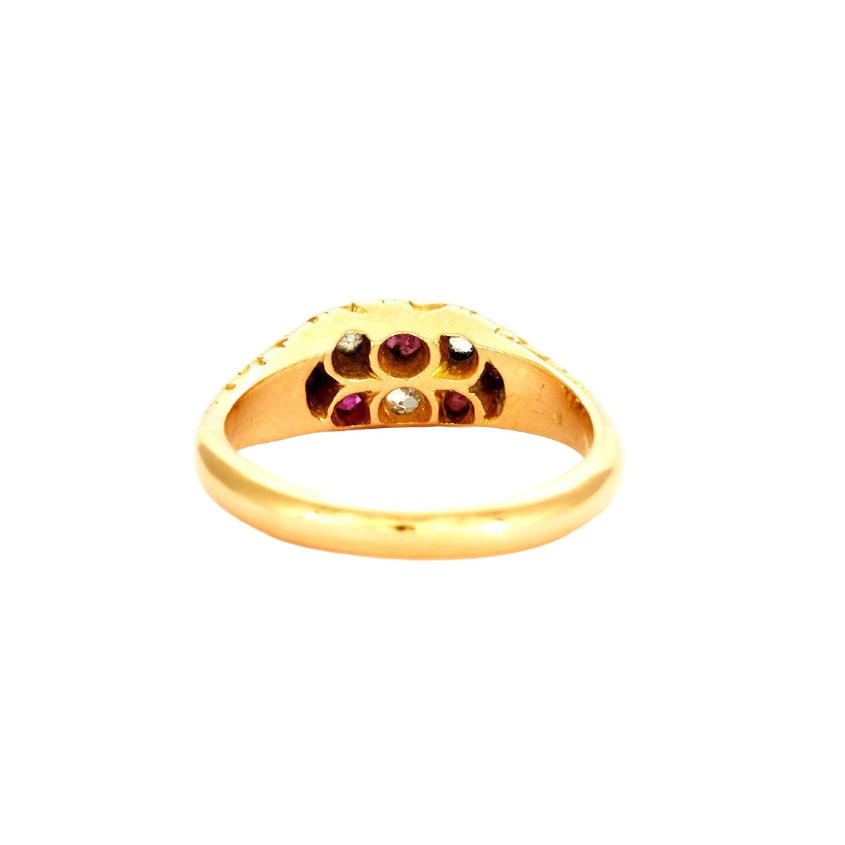 Bague ANCIENNE Jarretière en or jaune rubis et diamants - Castafiore