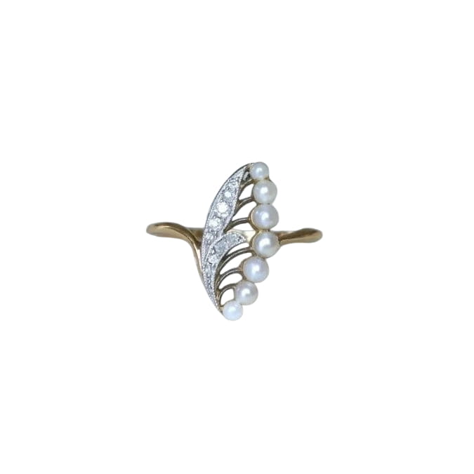 Bague Ancienne Muguet Perles et Diamants - Castafiore