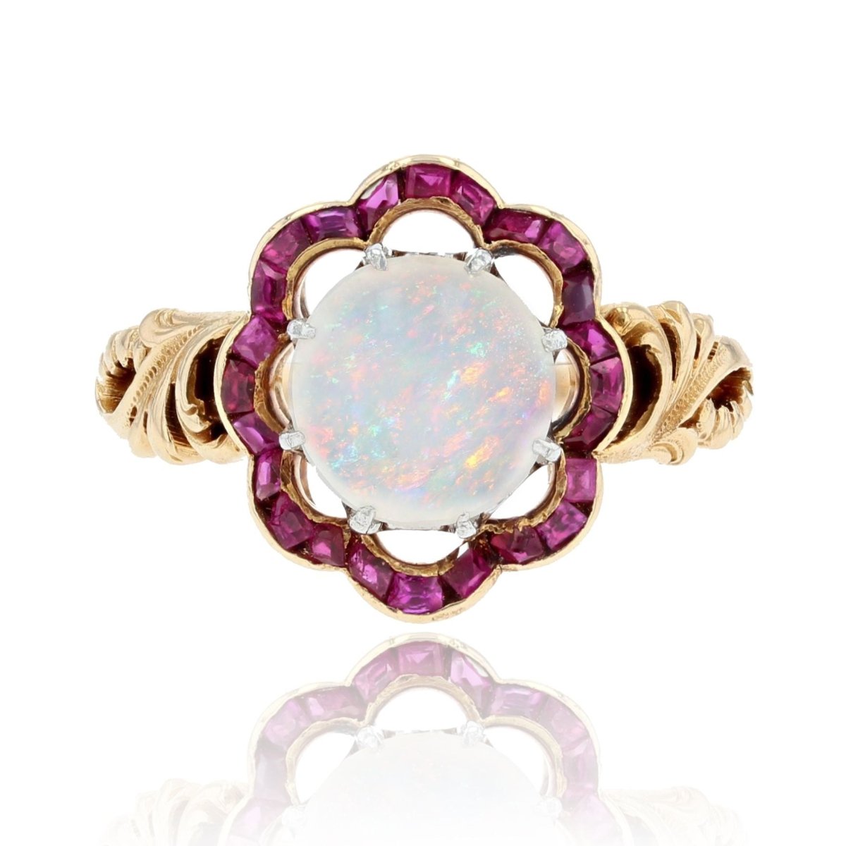 Bague ancienne opale et rubis calibrés - Castafiore