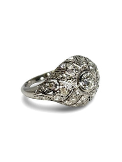Bague ancienne or blanc 18K et diamants 0,75 ct - Castafiore
