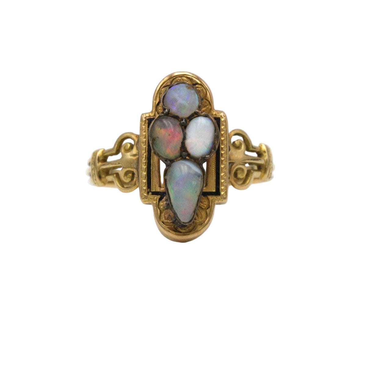 Bague Ancienne - Or jaune, Argent & Opales - Castafiore