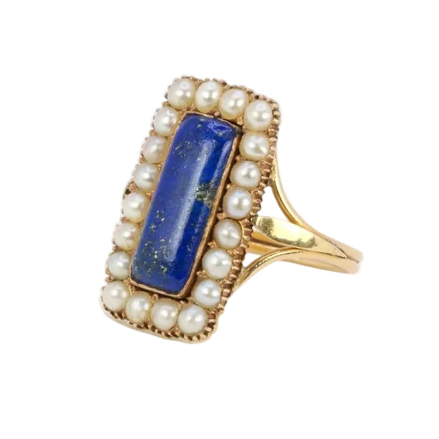 Bague ancienne or lapis - lazuli perles fines - Castafiore