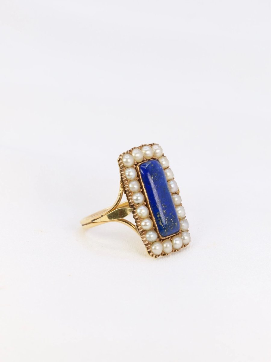 Bague ancienne or lapis - lazuli perles fines - Castafiore