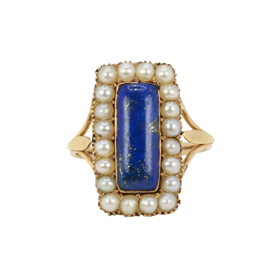 Bague ancienne or lapis - lazuli perles fines - Castafiore