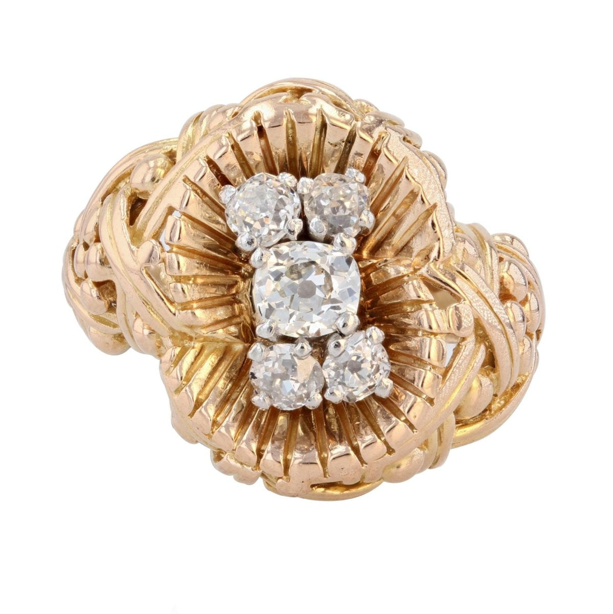 Bague ancienne or tressé et diamants - Castafiore