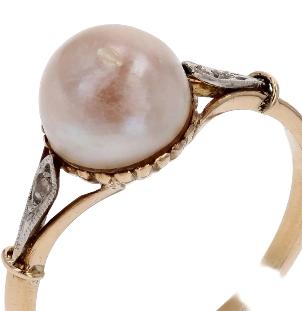 Bague ancienne perle et diamants taillés en rose - Castafiore