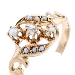 Bague ANCIENNE Perles fines et diamant en or rose - Castafiore