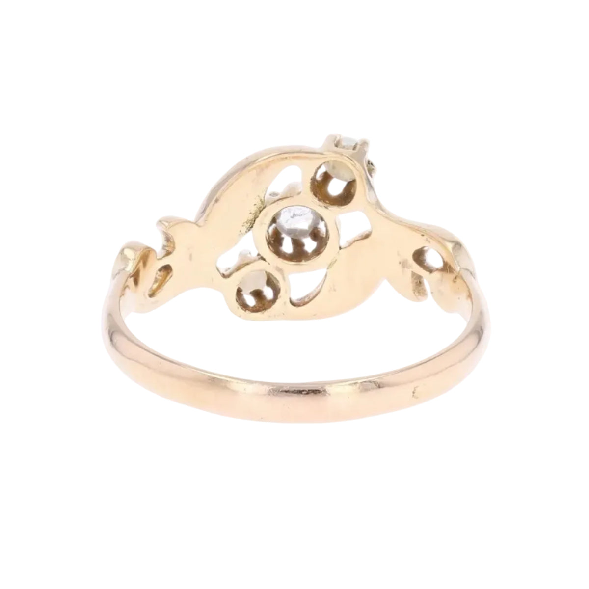 Bague ANCIENNE Perles fines et diamant en or rose - Castafiore