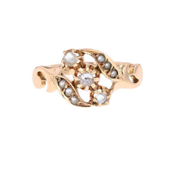 Bague ANCIENNE Perles fines et diamant en or rose - Castafiore