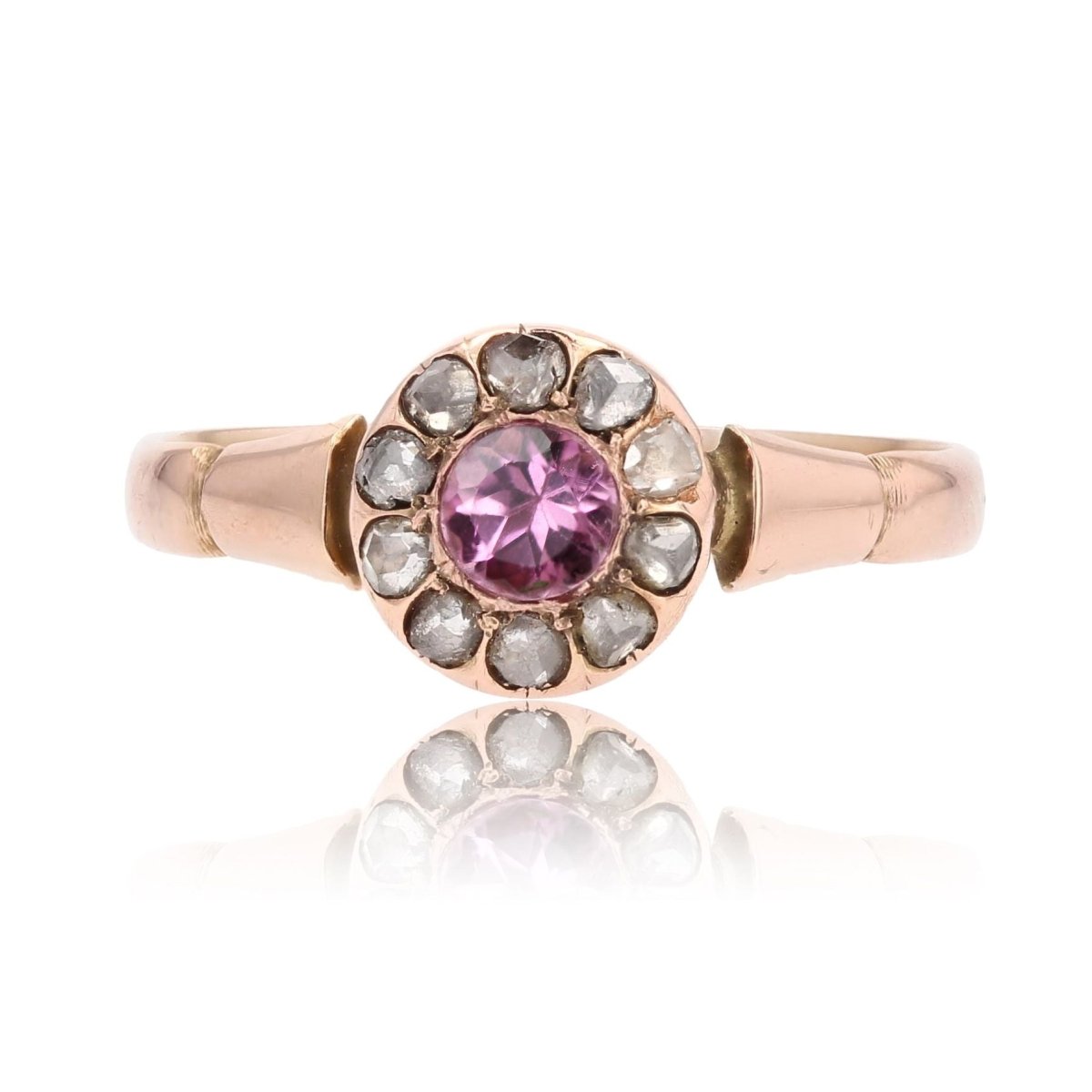 Bague ANCIENNE Ronde en or rose et saphir rose - Castafiore