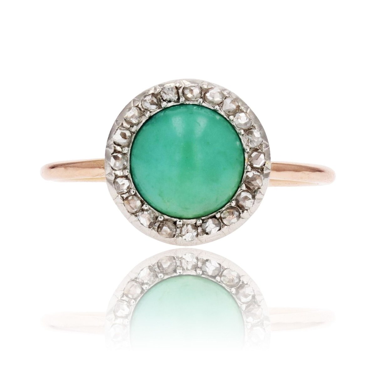 Bague ancienne ronde turquoise et diamants - Castafiore