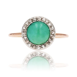 Bague ancienne ronde turquoise et diamants - Castafiore