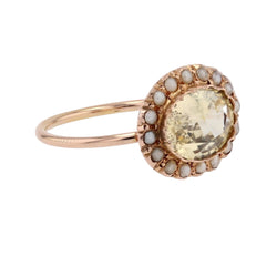 Bague ancienne saphir jaune naturel et perles fines - Castafiore