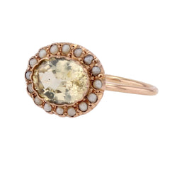 Bague ancienne saphir jaune naturel et perles fines - Castafiore