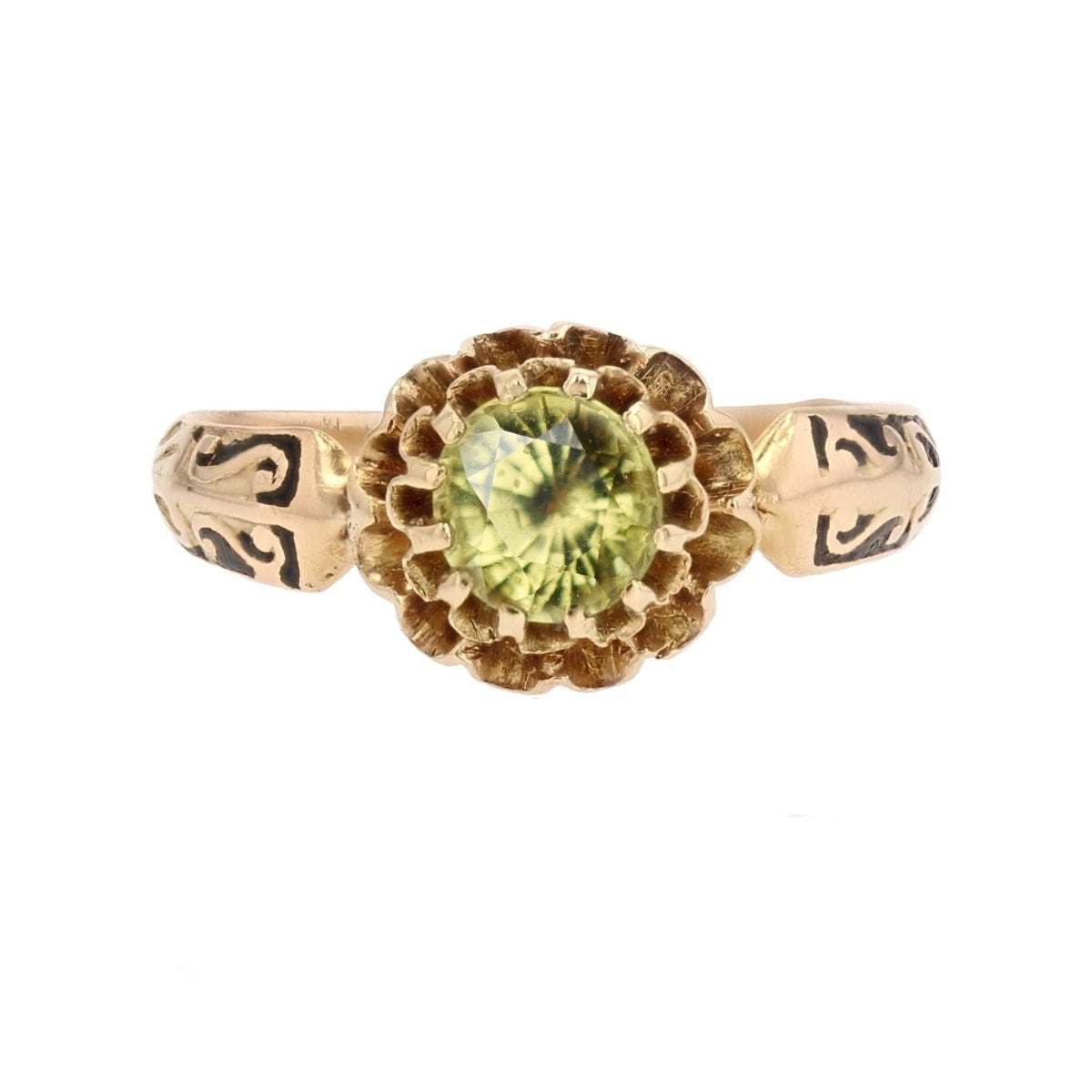 Bague ancienne saphir jaune vert et émail noir - Castafiore