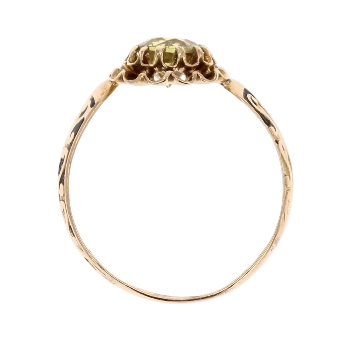 Bague ancienne saphir jaune vert et émail noir - Castafiore